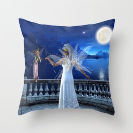 Star Struck - Little Moon Fairy Meets the Princess (Fantasy Art) Throw Pillow
