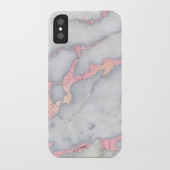 rosegold pink on gray marble metallic foil style iphone case