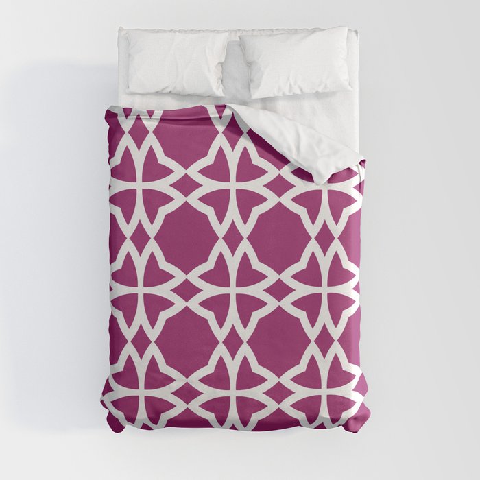 Magenta and White Symmetrical Flower Pattern - Colour of the Year 2022 Orchid Flower 150-38-31 Duvet Cover