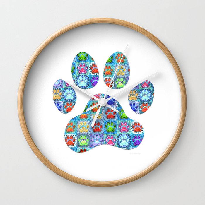 Patchwork Paw - Cute Colorful Dog Paw Art Wall Clock
