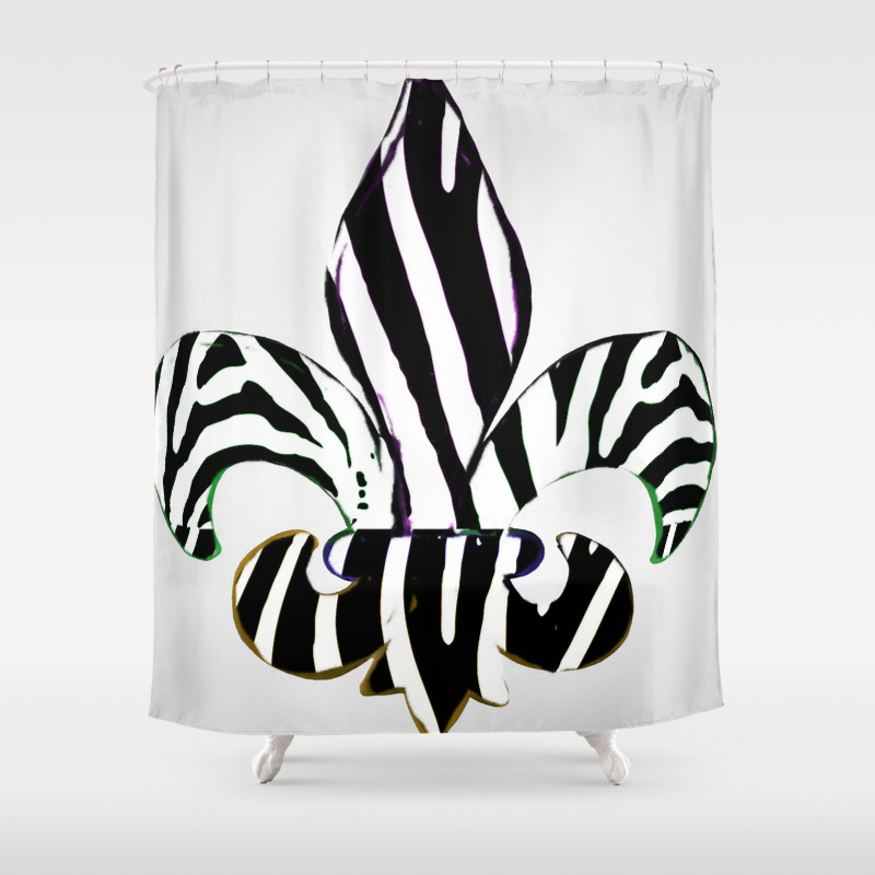 Black And White Zebra Stripe Fleur De Lis Shower Curtain By