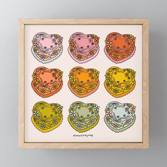 Rainbow Heart Cakes Framed Mini Art Print