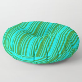 [ Thumbnail: Cyan and Forest Green Colored Lined/Striped Pattern Floor Pillow ]
