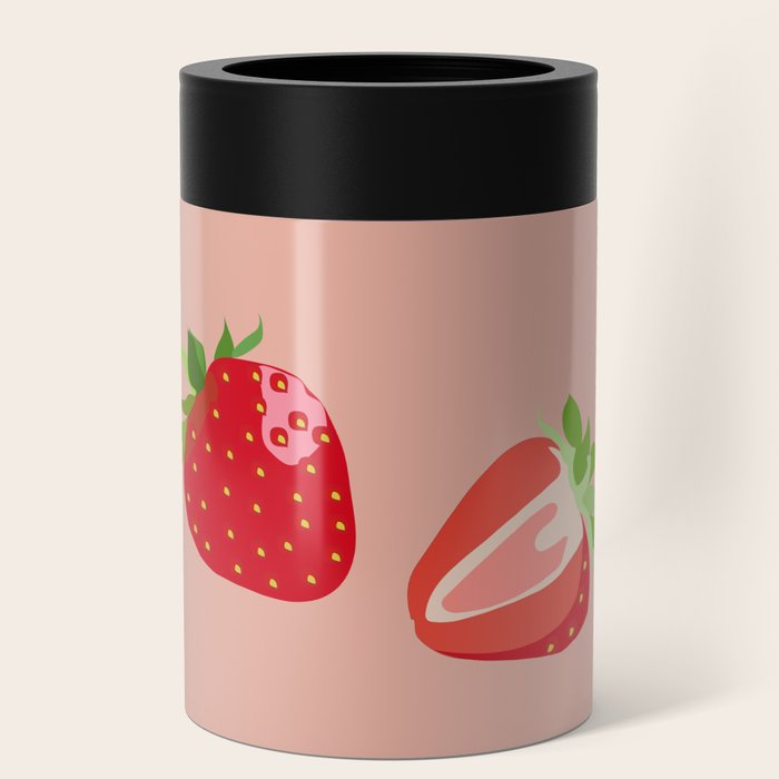 Strawberry - Colorful Summer Vibes Berry Art Design on Red Can Cooler