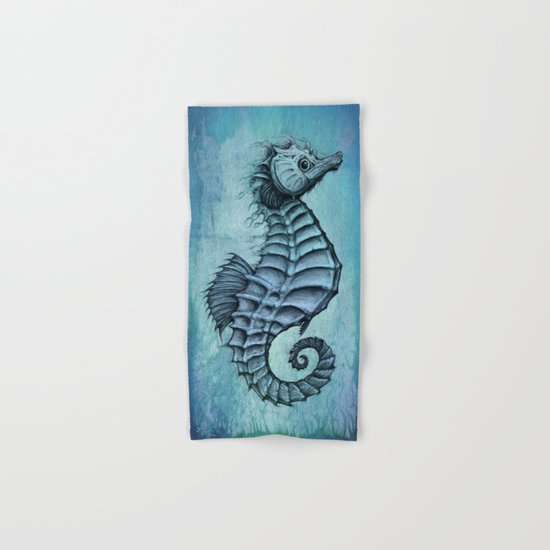"Seahorse II" by Amber Marine ~ Ink and Watercolor Art, (c) 2016 Hand & Bath Towel