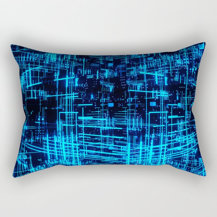 Super Grid 3D Abstract Metaverse -Blue- Rectangular Pillow