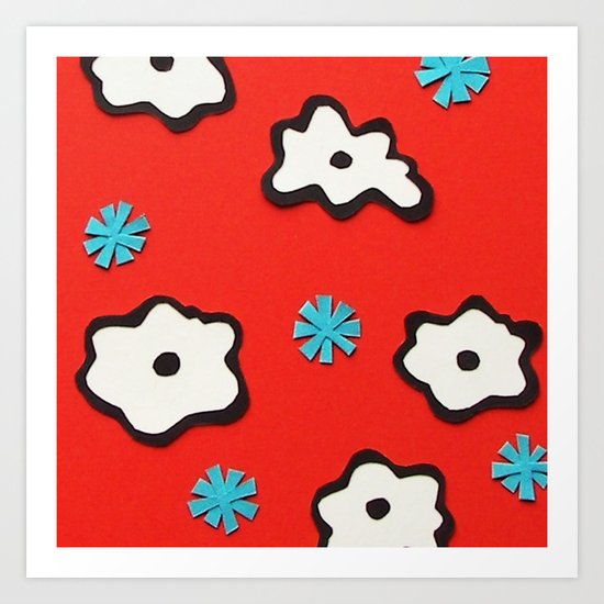 Dutch Flowers on Red Art Print
