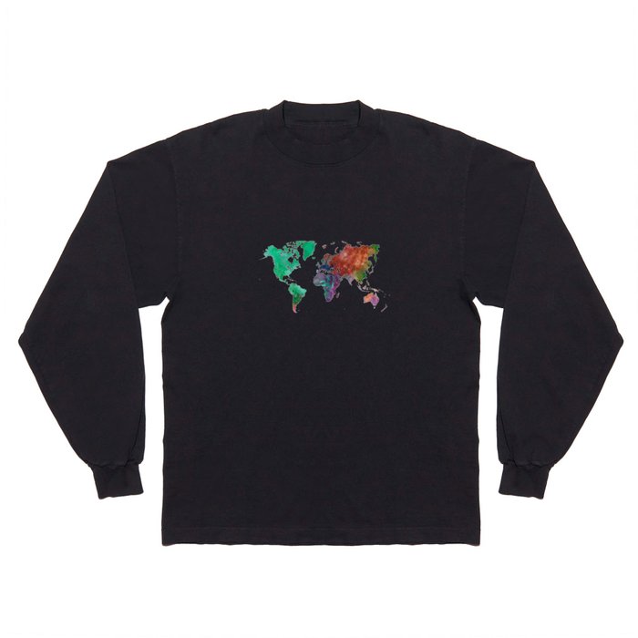 world map in watercolor-multicolor Long Sleeve T Shirt