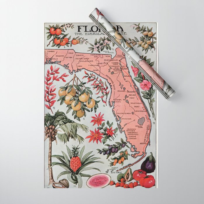 Map of Florida 1917 public domain vintage Wrapping Paper by antiqueART