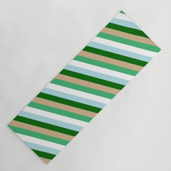 Eye-catching Tan, Sea Green, White, Powder Blue, and Dark Green Colored Pattern of Stripes Yoga Mat
