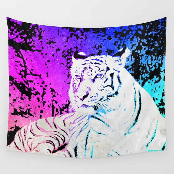 White Tiger Under the Sunset Night Sky Wall Tapestry
