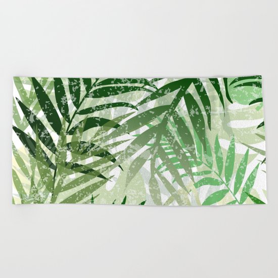 Tropical Green leaves Beach Towel