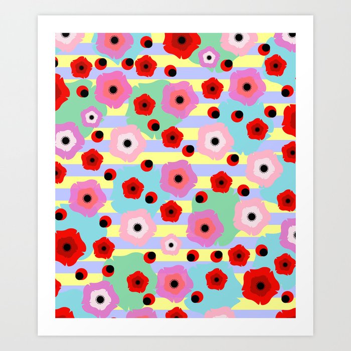 Poppies and stripes Art Print
