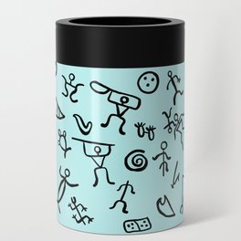 Hawaiian Petroglyphs - black pen on turquoise Can Cooler