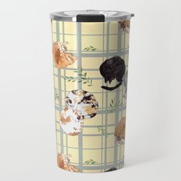 Sleeping Cats Pattern/Hand-drawn in Watercolour/Yellow Check Background Travel Mug