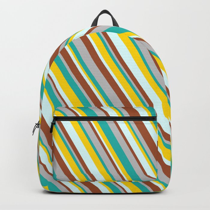 Colorful Grey, Light Sea Green, Yellow, Light Cyan & Sienna Colored Pattern of Stripes Backpack