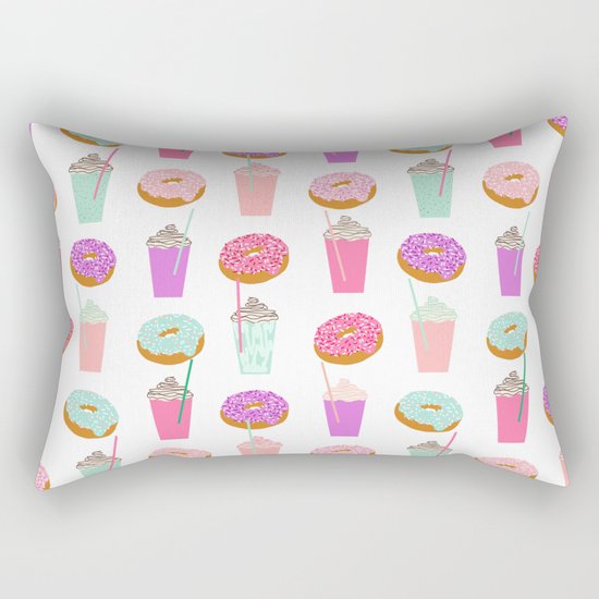 Coffee and Donuts pastel pink mint cute pattern gifts for valentines day love Rectangular Pillow