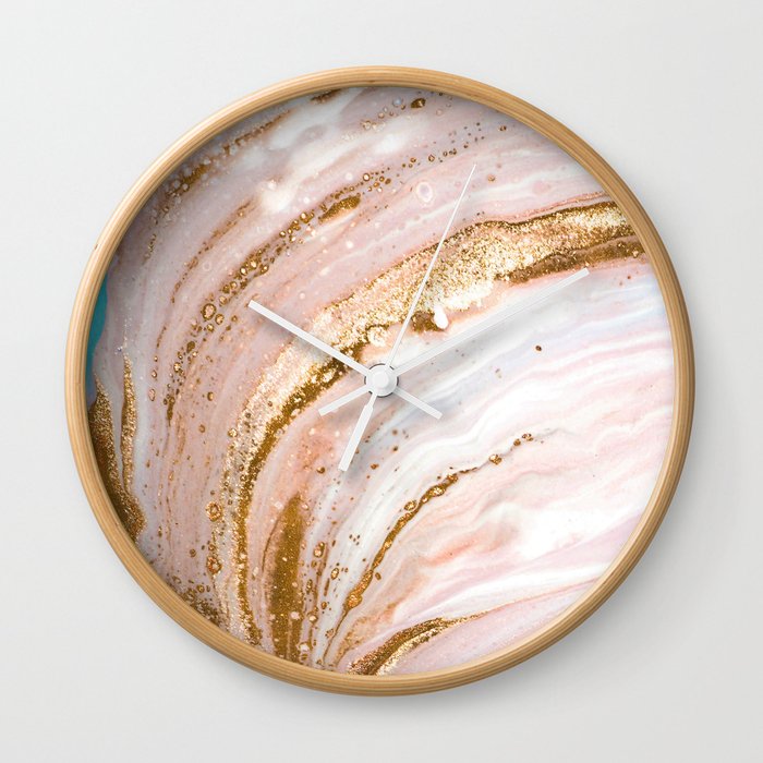 Blush Pink And Gold Liquid Color  Wall Clock