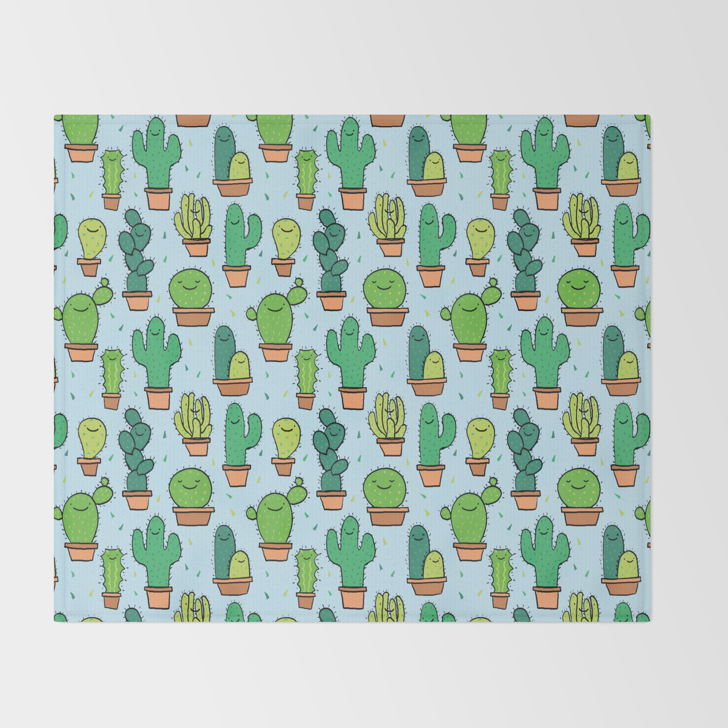 Cute Cactus Cacti Pattern Light Blue Background Throw Blanket By