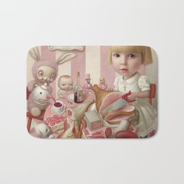 bunny pink party Bath Mat | Narapaintings, Surrealismepop, Scary, Losangeles, Animal, Baby, Beautiful, King, Funny, Painting 