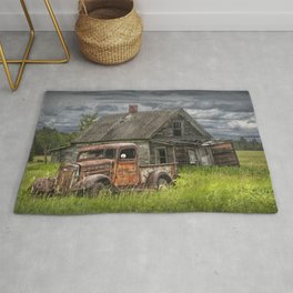 Old Vintage Pickup in front of an Abandoned Farm House Rug