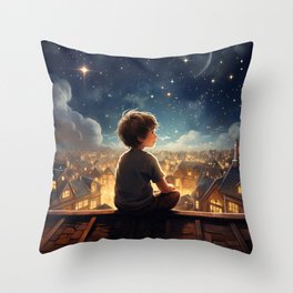 Stargazing on the roof Throw Pillow