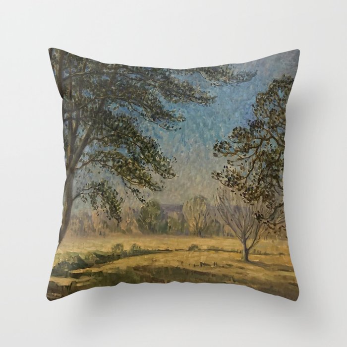 Synphonie blue; Symphony blue forest impressionism nature landscape painting by Edouard Chappel  Throw Pillow
