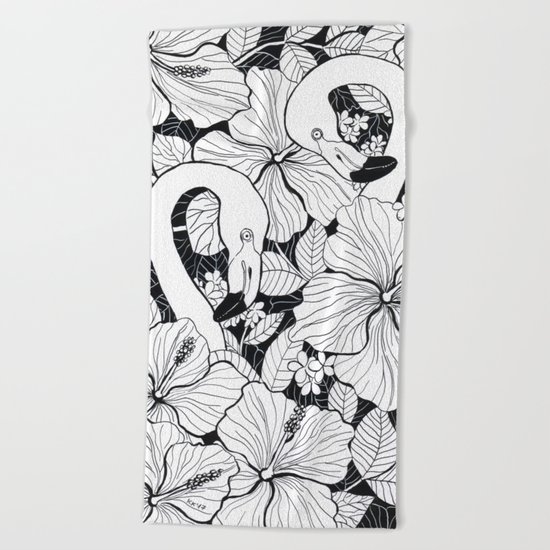 Flamingo garden Beach Towel
