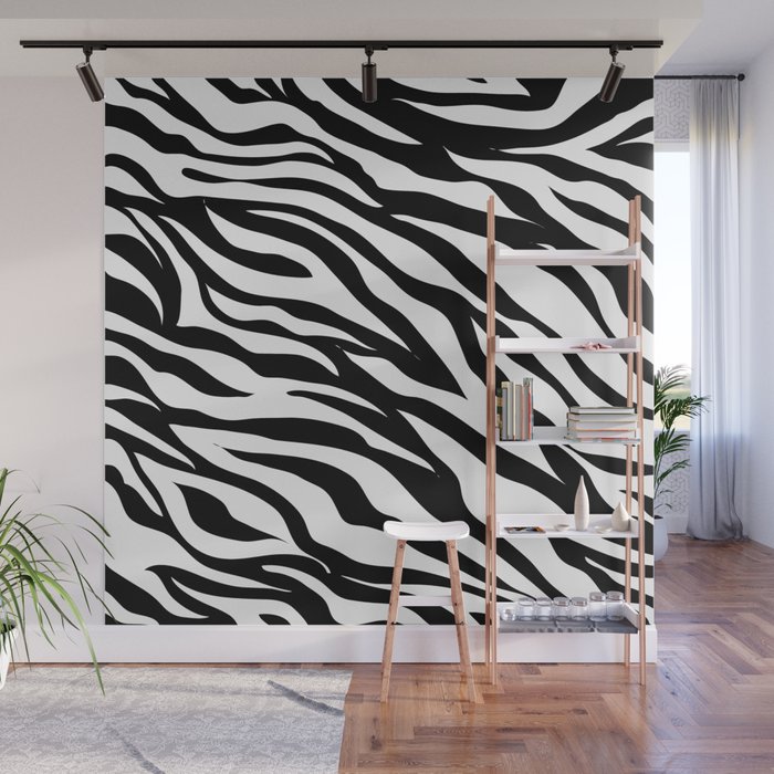 Modern Safari Animal Print Black And White Zebra Stripes Wall Mural By Chicelegantboutique Society6 - Animal Print Wall Art
