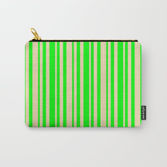 Lime & Tan Colored Lines/Stripes Pattern Carry-All Pouch