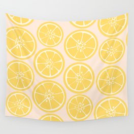 Pink Summer Lemon Slices Wall Tapestry