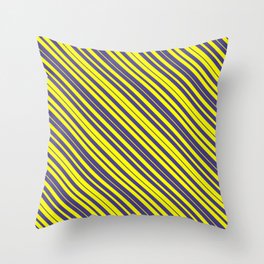 [ Thumbnail: Yellow & Dark Slate Blue Colored Lines/Stripes Pattern Throw Pillow ]