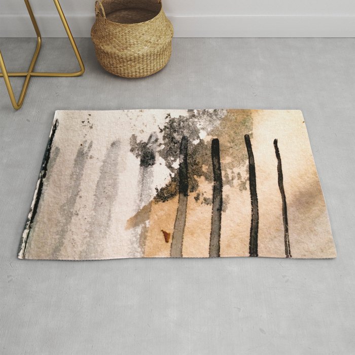 Desert Musings - a watercolor and ink abstract in gray, brown, and black Rug