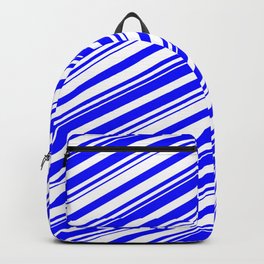 [ Thumbnail: Blue & White Colored Lines/Stripes Pattern Backpack ]