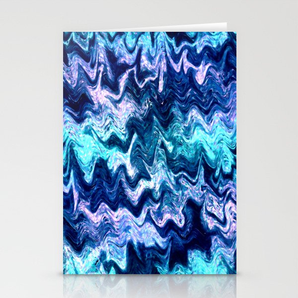 Mystical Cyan and Pink Waves Abstract Stationery Cards