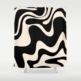 Retro Liquid Swirl Abstract in Black and Almond Cream 2 Shower Curtain
