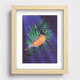  Robin Redbreast Resting in the Green Ferns Recessed Framed Print
