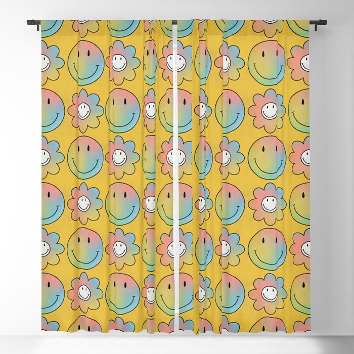 Smiley & Flower Smiley (Yellow Bg) Blackout Curtain