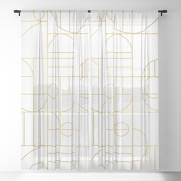 Minimalist Mid Century Modern Gold Pattern Sheer Curtain