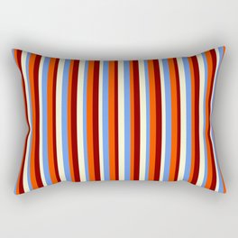 [ Thumbnail: Cornflower Blue, Red, Maroon & Light Yellow Colored Striped Pattern Rectangular Pillow ]