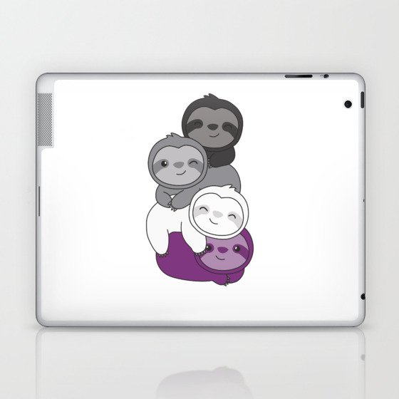 Asexual Flag Pride Lgbtq Cute Sloth Bunch Laptop & iPad Skin