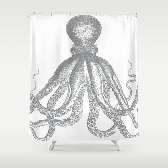 Octopus | Vintage Octopus | Tentacles | Grey and White | Shower Curtain