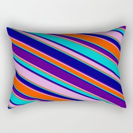 [ Thumbnail: Eyecatching Dark Turquoise, Blue, Indigo, Plum, and Red Colored Lined/Striped Pattern Rectangular Pillow ]