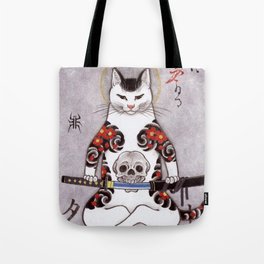 Antique Japanese Woodblock Cat Monster With Katana Tote Bag