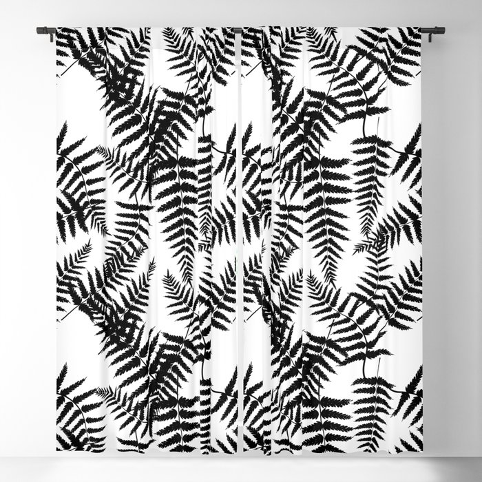 Black Silhouette Fern Leaves Pattern Blackout Curtain