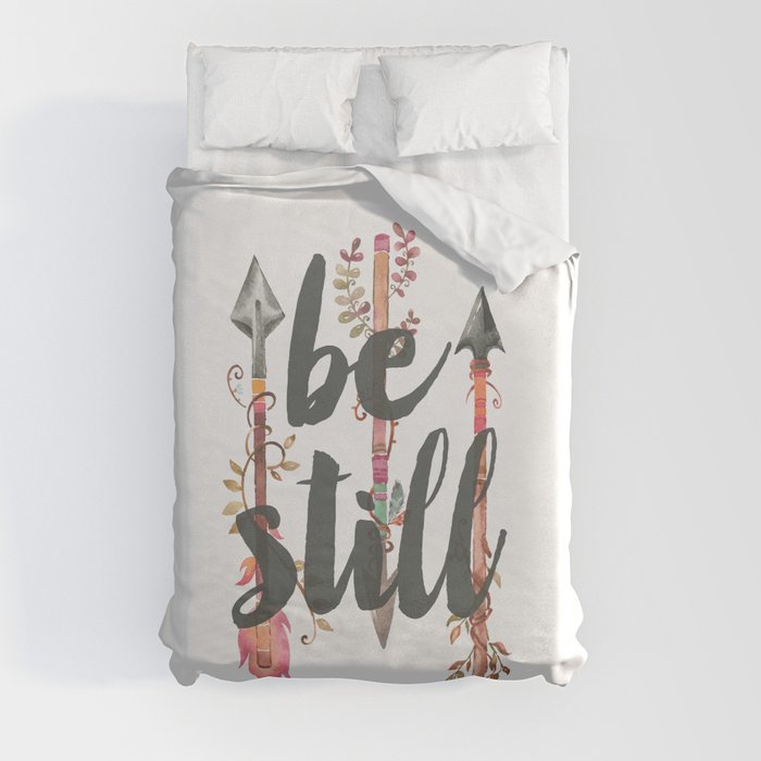 Be Still with Watercolor Feather Arrows Duvet Cover
