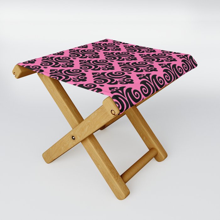 Victorian Modern Gothic Pattern 541 Pink and Black Folding Stool
