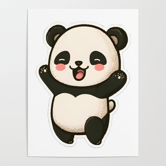 Kawaii Cute Panda - Joyful, Playing, Smiling Poster