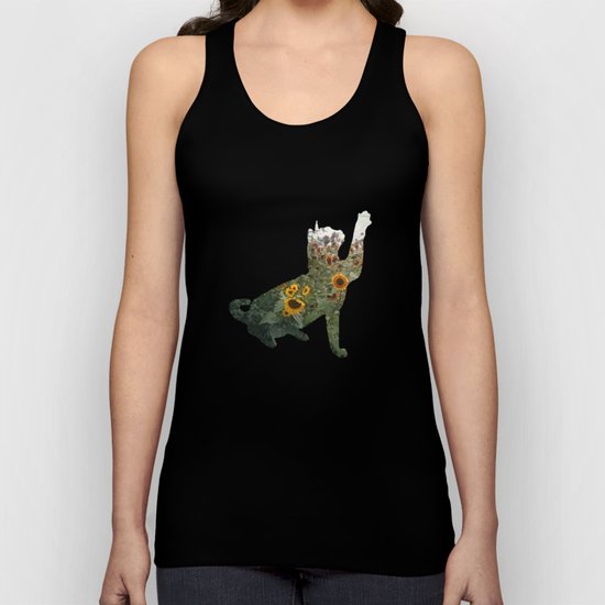 Cat Silhouetted in Sunflowers Unisex Tank Top