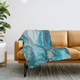 Azure, teal, aqua and gold marble texture Throw Blanket